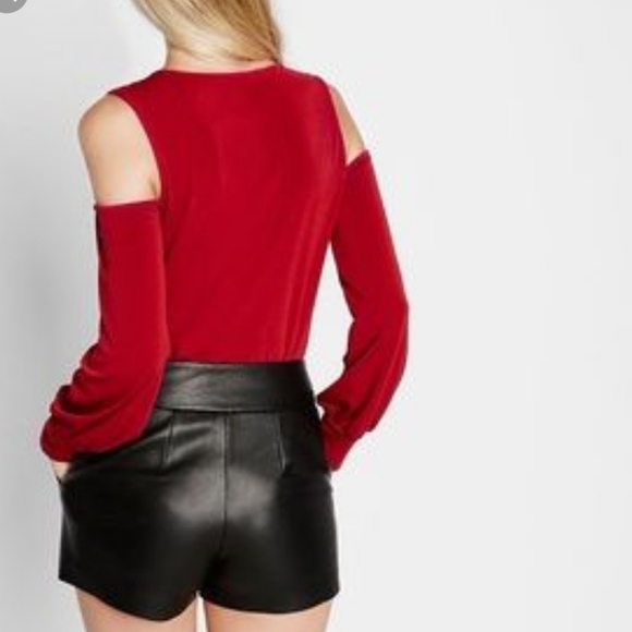 Red Express Cold Shoulder Long Sleeve Top - Picture 2 of 7